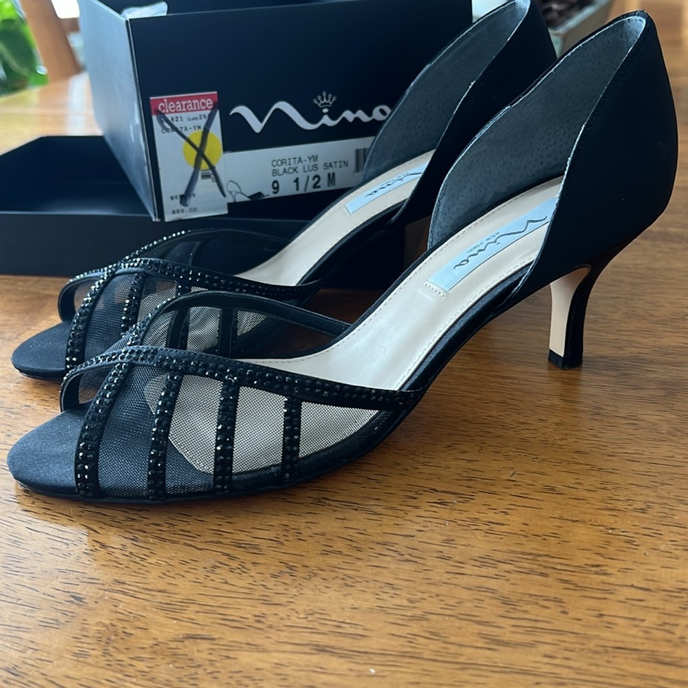 Nina black sparkle mesh dressy heels 9.5